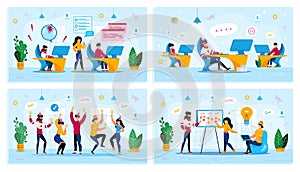 Programmers Team Work Flat Vector Concepts Set