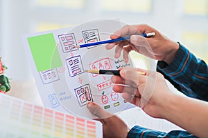 Programmers and website designers in the form of mobile applications with UI / UX Front End Designer Previewing. Website