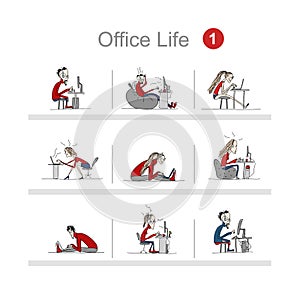 Programmers at work, office life, sketch for your design