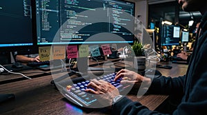 programmers working on computers in office space