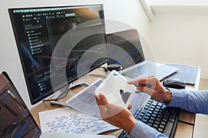 Programmers working in programming Programmer, developer and coding technology Website design, cybersecurity in the cyberspace
