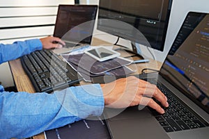 Programmers working in programming Programmer, developer and coding technology Website design, cybersecurity in the cyberspace