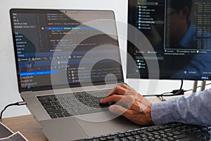 Programmers working in programming Programmer, developer and coding technology Website design, cybersecurity in the cyberspace