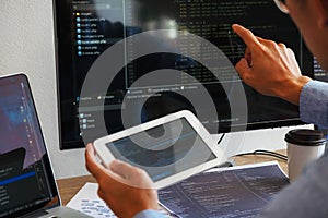 Programmers working in programming Programmer, developer and coding technology Website design, cybersecurity in the cyberspace