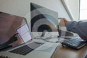Programmers working in programming Programmer, developer and coding technology Website design, cybersecurity in the cyberspace