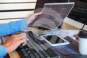 Programmers working in programming Programmer, developer and coding technology Website design, cybersecurity in the cyberspace