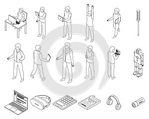 Programming for children icons set outline vector
