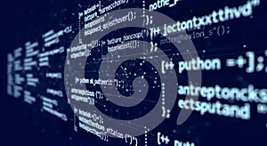 Programming code abstract background screen with python language syntax digital technology concept for software development