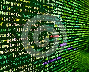 Programming code abstract background screen of software. Database bits access stream visualisation. Simple website HTML code with