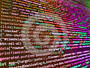 Programming Code Abstract Screen Of Software Developer. IT business. Developer working on program codes in office. Script on