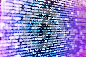 Programming code abstract screen of software developer. Closeup of Web Code on Computer LED Screen. Computer code on laptop web