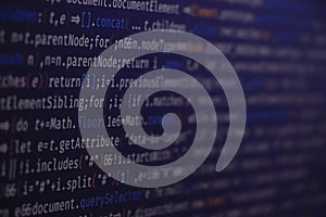 Programming code abstract screen of software developer. Computer script. Blue color