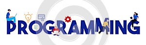 Programming code abstract screen of software developer. Computer script team working. Vector illustration