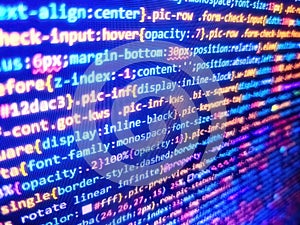 Programming code abstract screen of software developer. Hacker breaching net security. Coding concept. Abstract program code on