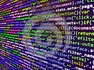 Programming code abstract screen of software developer. Laptop screen show abstract computer programming code script. Programming