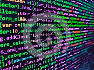 Programming code abstract screen of software developer. SEO optimization. SEO concepts for better SERP. Code of javascript