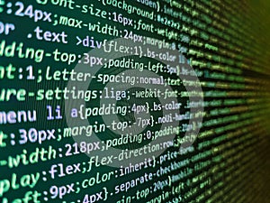 Programming code abstract screen of software developer. Web developer programmer monitor screen display. Abstract computer script