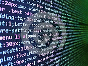 Programming code abstract screen of software developer. Web developer programmer monitor screen display. Abstract computer script