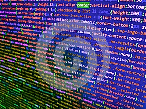 Programming code abstract screen of software developer. Programming, webdesign HTML printed code. Programming Coding with editor