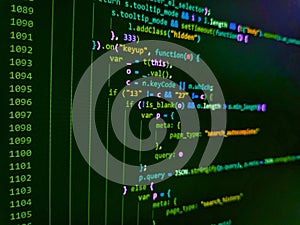 Programming code abstract technology background of software developer and Computer script. Big data storage and cloud computing