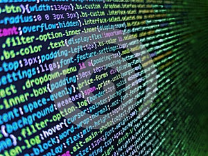 Programming code abstract technology background of software developer and Computer script. Closeup of Web Code on Computer LED
