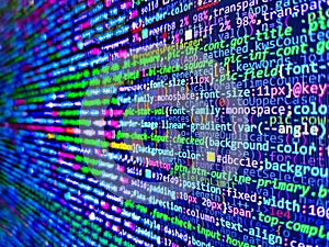 Programming code on black background. Tech source apps. Software developer programming code. Digital display screen of modern