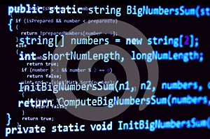 Programming code - blue color, written in C language syntax photo