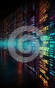 Programming code on a computer monitor. Abstract background. 3d rendering