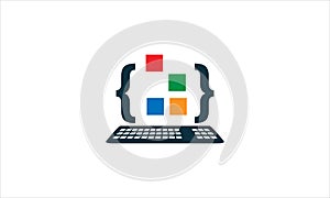 Programming code and computer monitor logo template Coding school vector design Computer science logotype