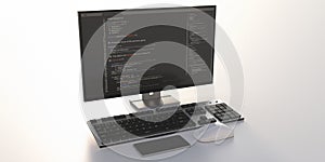 Programming code on a computer monitor screen isolated on white background. 3d illustration