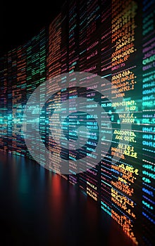 Programming code on computer monitor. Software development concept. 3D Rendering