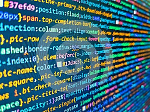 Programming code on computer screen. Abstract computer script  code. Project managers work new idea. Lines of code of a software
