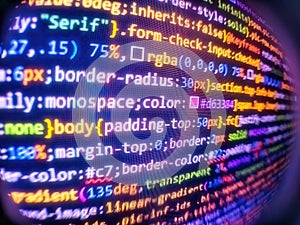 Programming code. Digital binary data on computer screen. Programmer occupation job. Python programming developer code. Code on