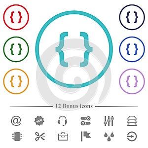 Programming code flat color icons in circle shape outlines