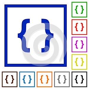 Programming code flat icons in frames