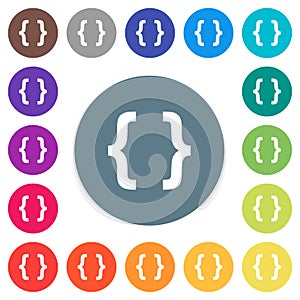 Programming code flat white icons on round color backgrounds