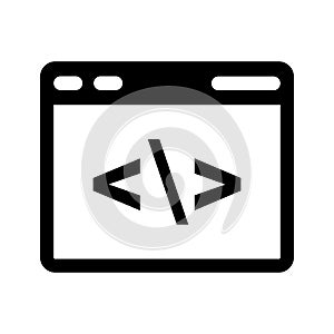 Programming, code icon. Black vector graphics