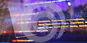 Programming code on the laptop screen. Notebook closeup.