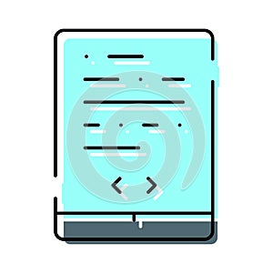 Programming code lines on digital tablet screen