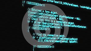 Programming code running over computer screen terminal, hacking concept