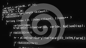 Programming code running over computer screen terminal, hacking concept. 3d rendering