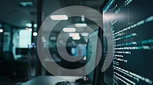 Programming Code on Screen in Contemporary Tech Office Workspace