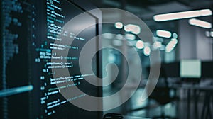 Programming Code on Screen in Contemporary Tech Office Workspace