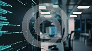 Programming Code on Screen in Contemporary Tech Office Workspace