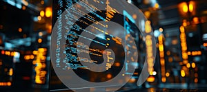 Programming code on screen displayed on computer monitor within secure software development center