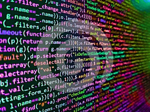 Programming code screen of software developer. Close up of computer web page code inside of html file. Python programming
