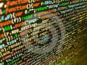 Programming code screen of software developer. Computer program preview. Coding programmer abstract background. Mobile app