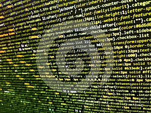 Programming code screen of software developer. Software engineer at work. Abstract program code on computer screen. Javascript