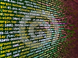 Programming code screen of software developer. Letters, chars, and digits. Modern technology background. Concept of security,