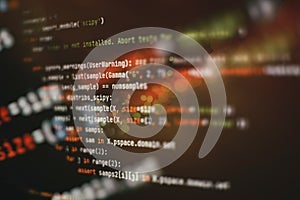Programming code screen of software developer. Software Programming Work Time. Code text written and created entirely by myself